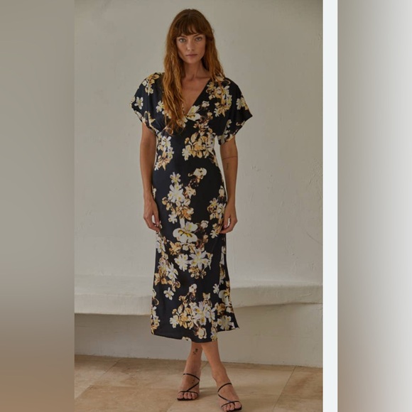 Floral Black Midi Dress - Picture 2 of 4